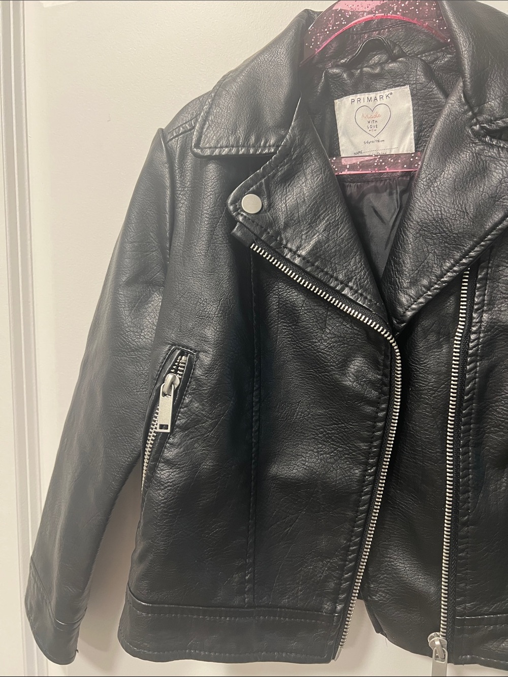 Primark, Girls Black Faux Leather Biker Jacket. Like new. - Picture 3 of 9